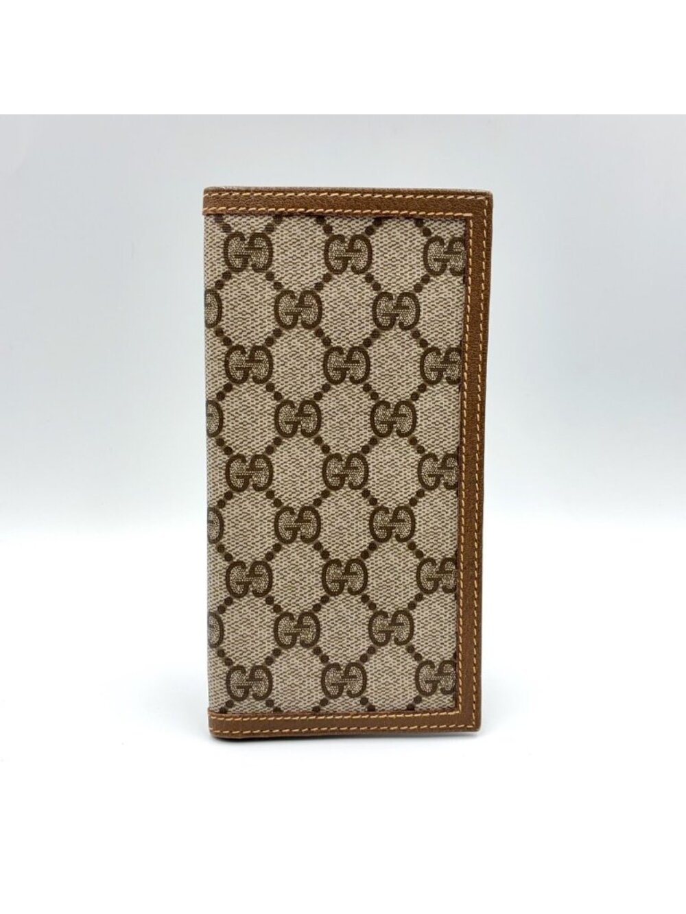 Gucci GG Canvas Leather Brown Beige Wallet Gold 034